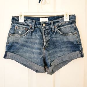 Boyish Marley Shorts Size 25 Medium Wash Denim Button Fly Rolled Hem Distressed